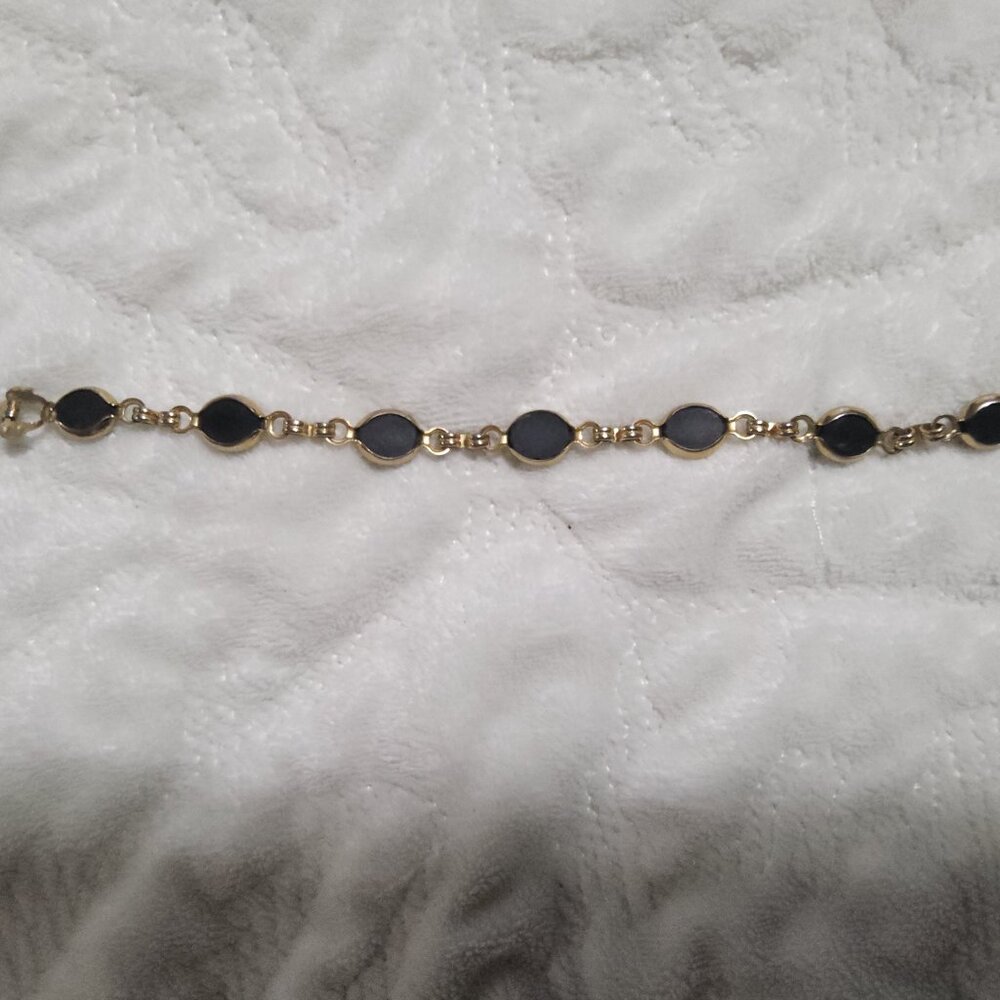 c1960s EMMONS Black Stone Link Gold Tone Bracelet